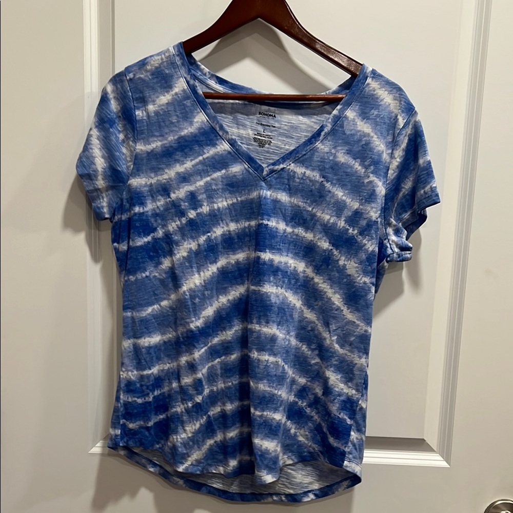 Sonoma Blue Tie-Dye V-Neck Women's Top